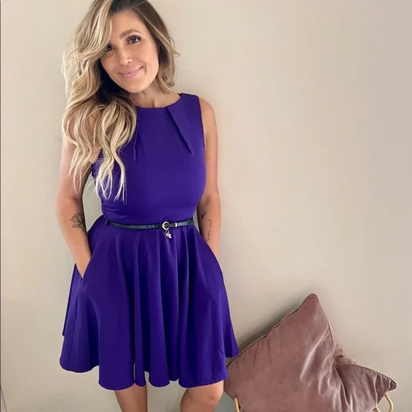 fitted lace wedding dress Purple Fit And Flare Dress Long Sleeve Mini